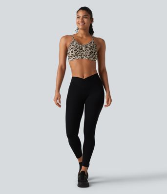 OneForm Seamless Flow, estampado de leopardo, tirantes ajustables, fruncido, sujetador incorporado, sujetador deportivo para yoga