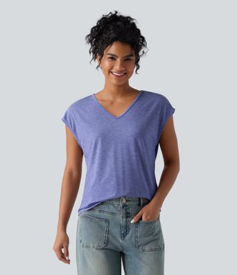 Lässiges T-Shirt mit V-Ausschnitt und kurzen Ärmeln