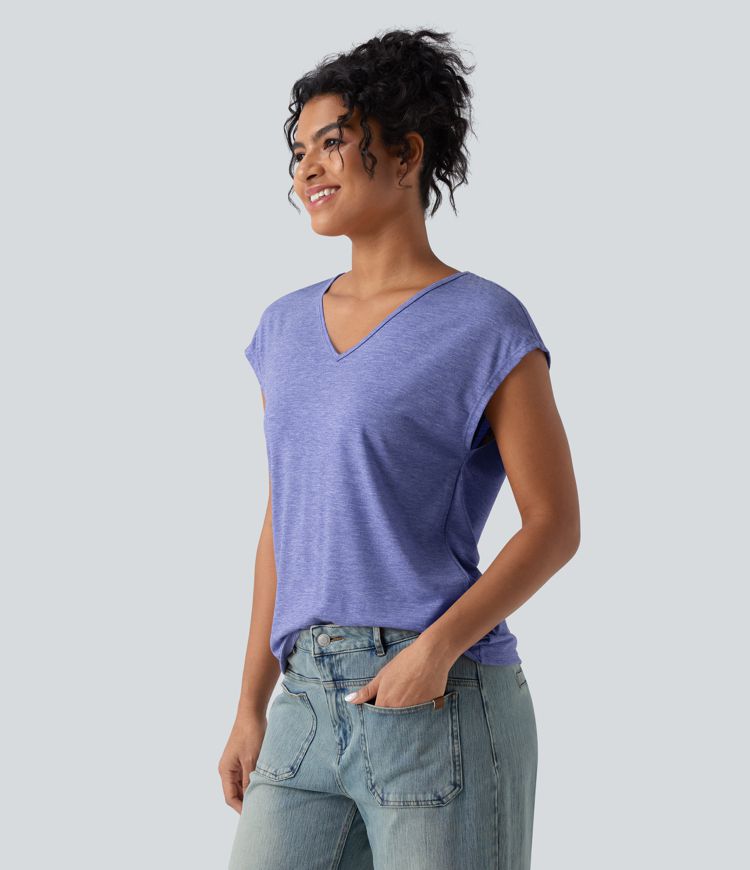 Lässiges T-Shirt mit V-Ausschnitt und kurzen Ärmeln