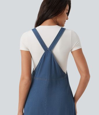Halara Flex™ Square Neck Denim Midi Casual Dress with Pockets