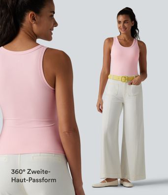 Tanktop aus geripptem Strick mit U-Ausschnitt und integriertem BH - B-E Cups Tanktop aus geripptem Strick mit U-Ausschnitt und integriertem BH - B-E Cups