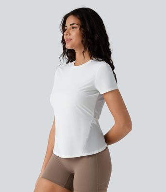 Round Neck Short Sleeve Contrast Mesh Running Sports Top