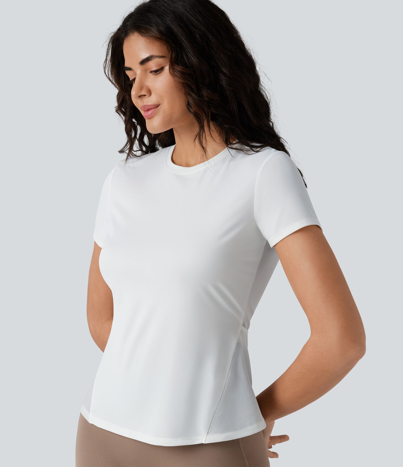 Round Neck Short Sleeve Contrast Mesh Running Sports Top
