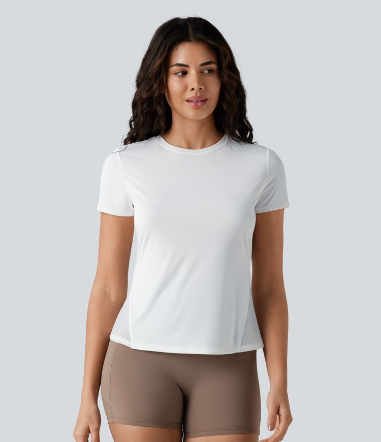 Round Neck Short Sleeve Contrast Mesh Running Sports Top