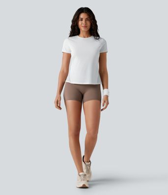 Round Neck Short Sleeve Contrast Mesh Running Sports Top