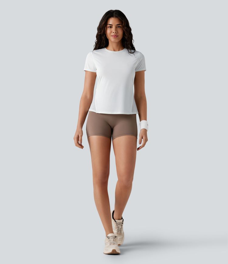 Round Neck Short Sleeve Contrast Mesh Running Sports Top