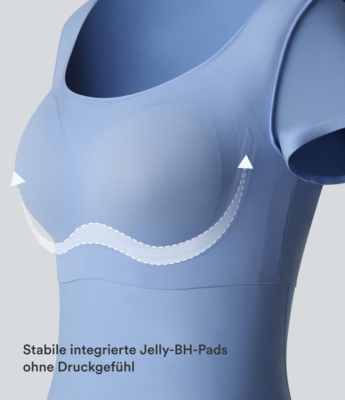 Lässiges, hochelastisches T-Shirt mit quadratischem Ausschnitt, kurzen Ärmeln und integriertem BH - B-DD Cups