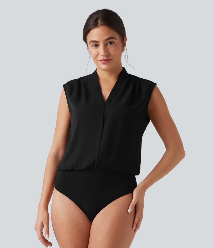 V Neck Sleeveless Work Bodysuit