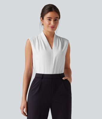 V Neck Sleeveless Work Bodysuit