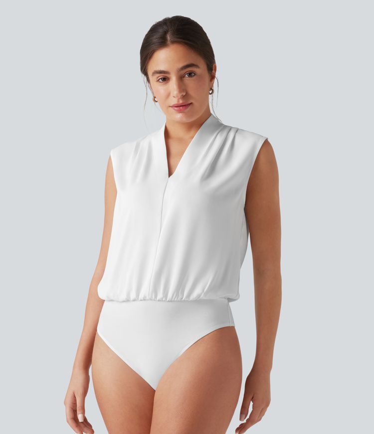 V Neck Sleeveless Work Bodysuit