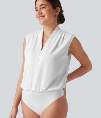 V Neck Sleeveless Work Bodysuit