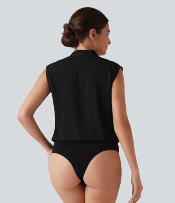 V Neck Sleeveless Work Bodysuit