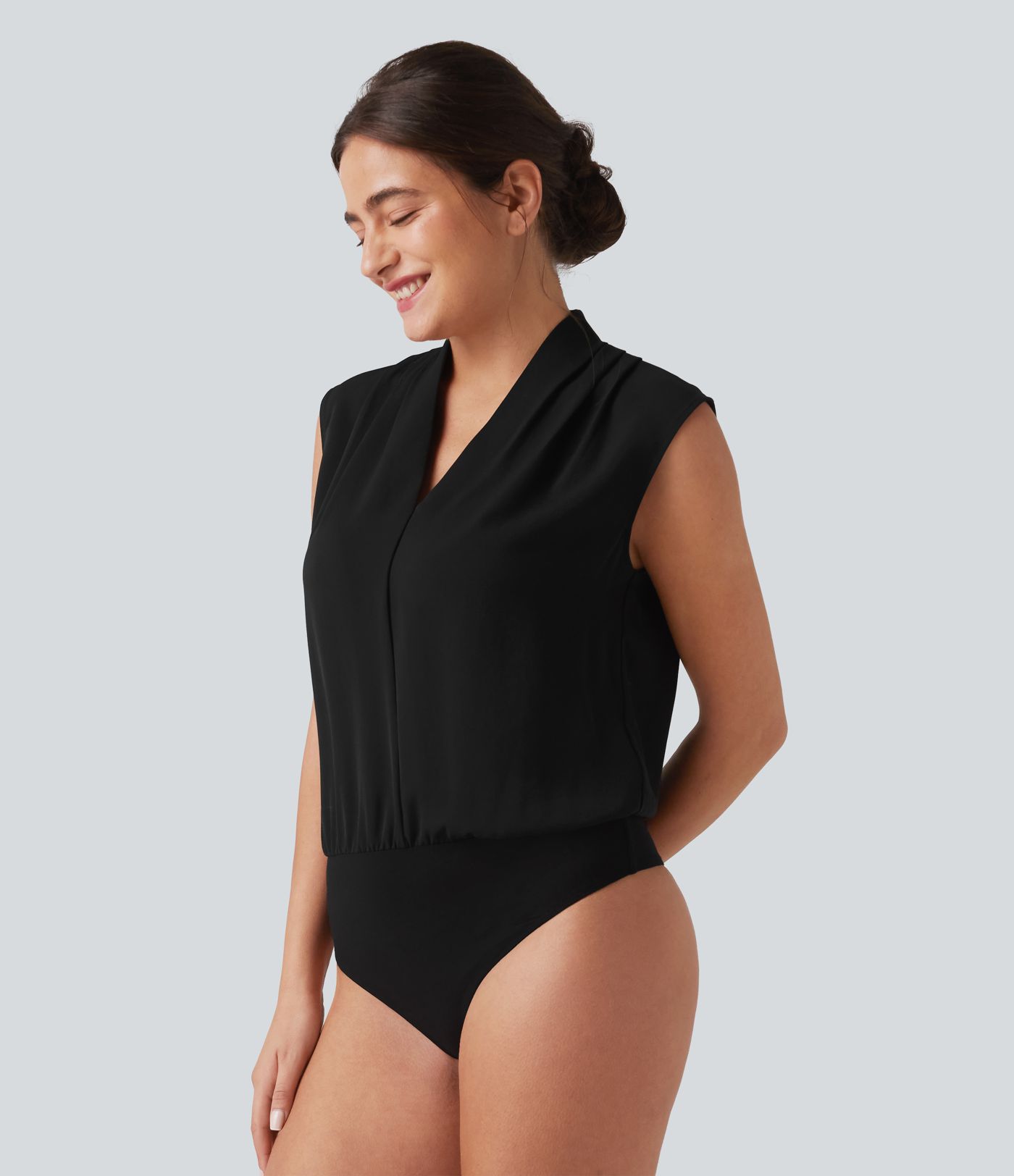 V Neck Sleeveless Work Bodysuit