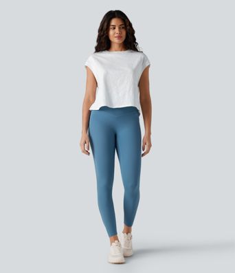 Round Neck Short Sleeve Relaxed Yoga Slubbed Cotton Sports Top