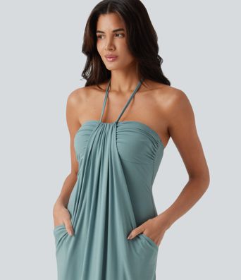 Halter Tie Back Maxi Dress with Pockets