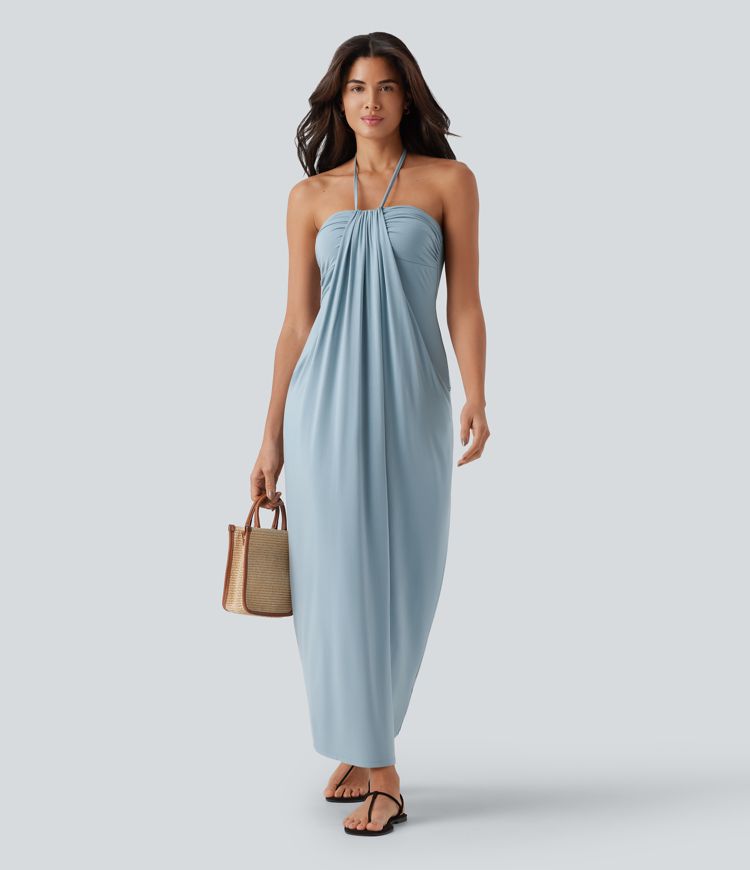 Halter Tie Back Maxi Dress with Pockets