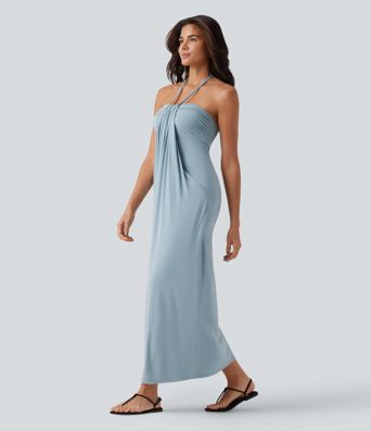 Halter Tie Back Maxi Dress with Pockets