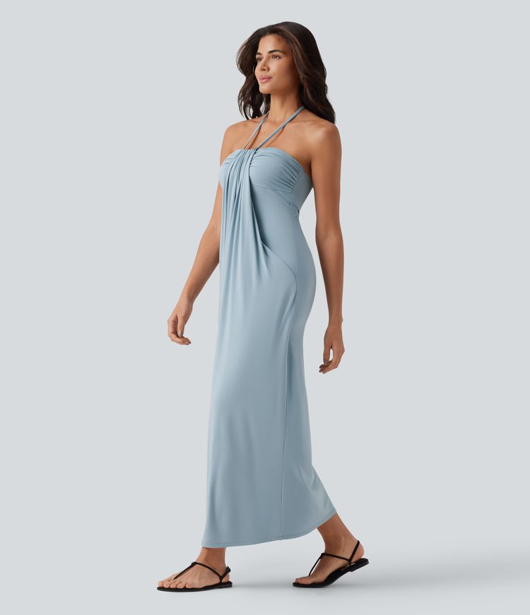 Halter Tie Back Maxi Dress with Pockets