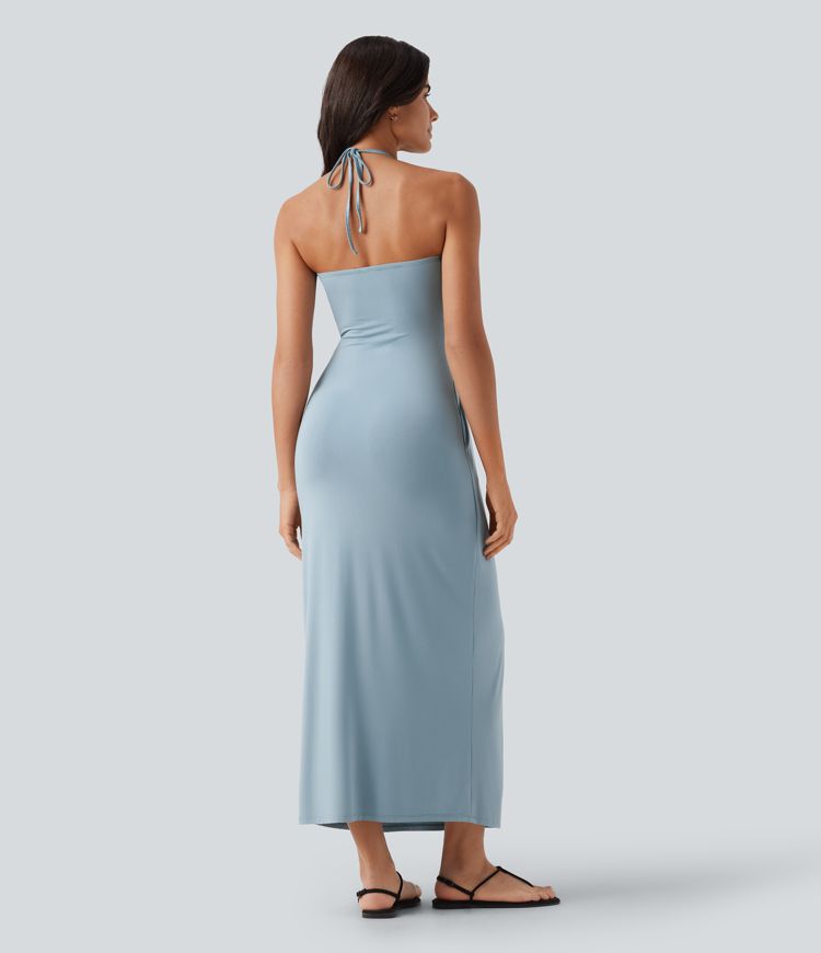 Halter Tie Back Maxi Dress with Pockets