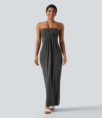 Halter Tie Back Maxi Dress with Pockets