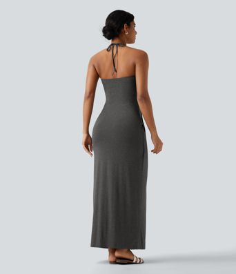 Halter Tie Back Maxi Dress with Pockets
