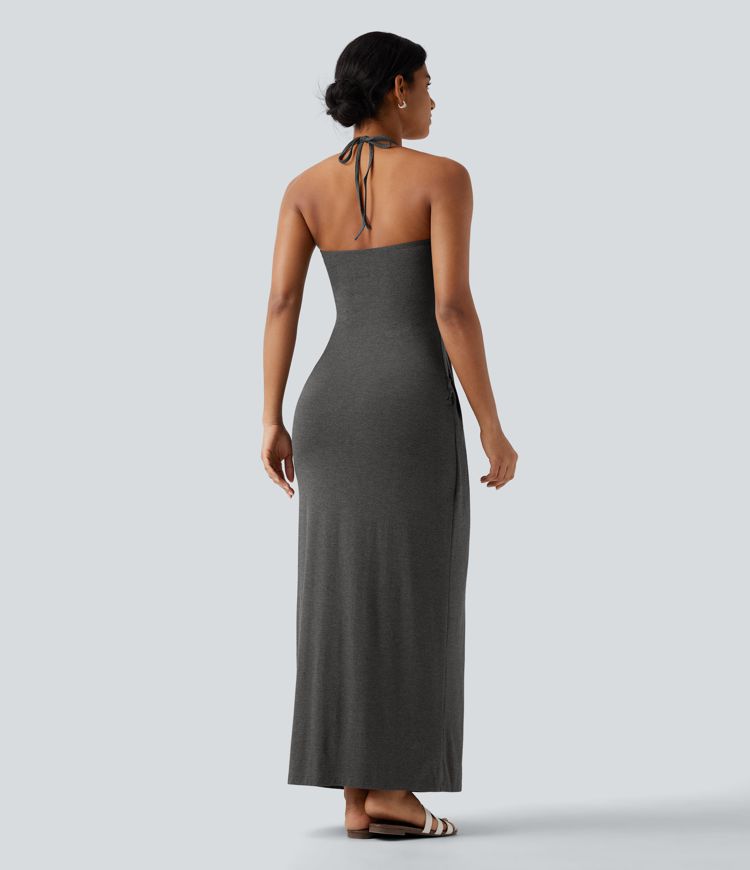Halter Tie Back Maxi Dress with Pockets