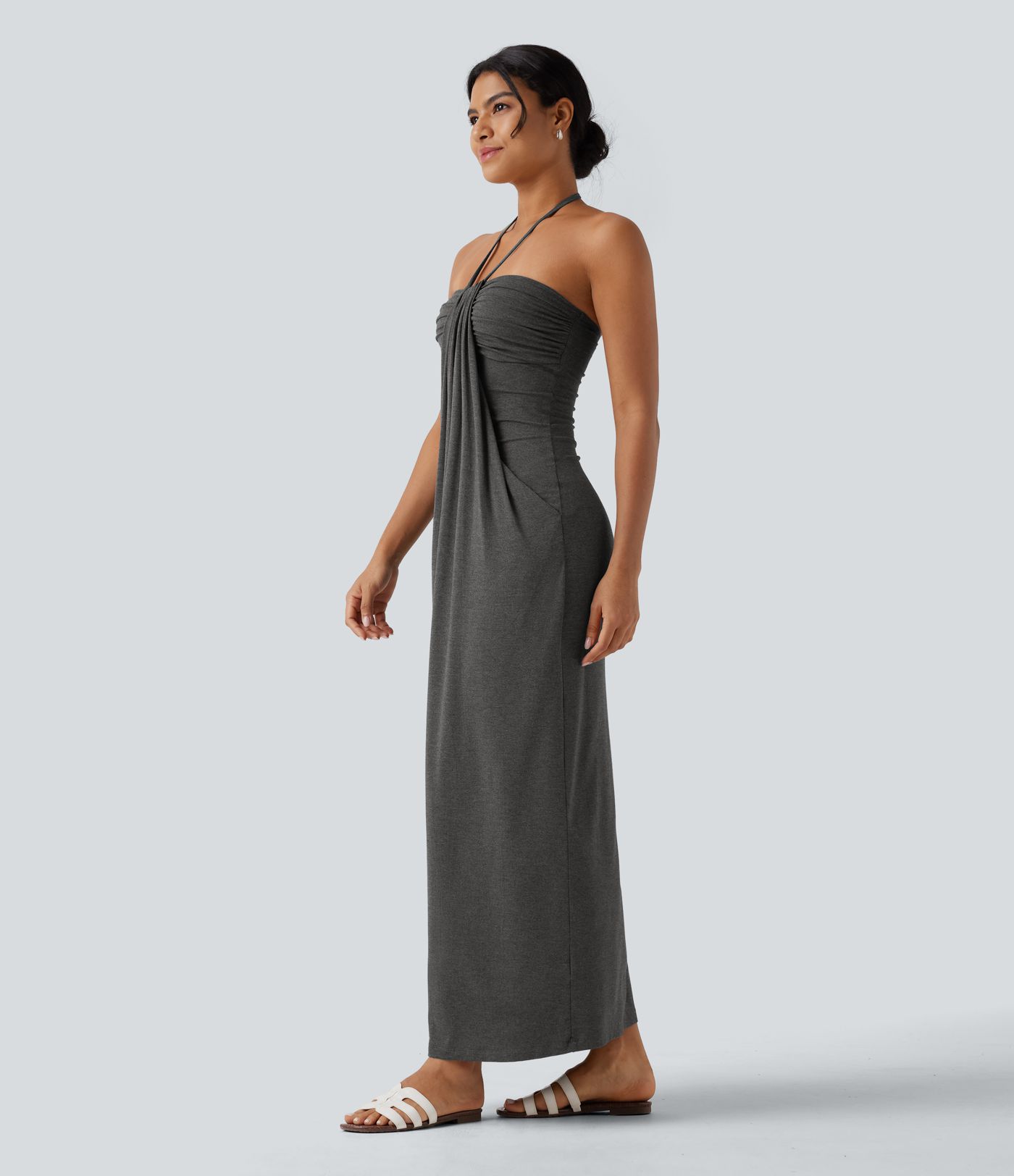 Halter Tie Back Maxi Dress with Pockets