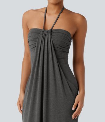 Halter Tie Back Maxi Dress with Pockets