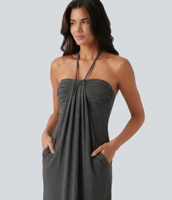 Halter Tie Back Maxi Dress with Pockets