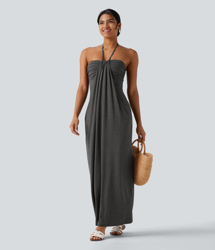 Halter Tie Back Maxi Dress with Pockets