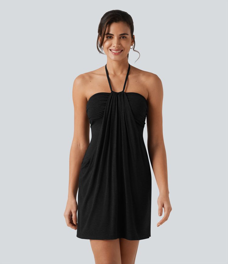 black resort dress The Mykonos - Solid Black Linen Beach Dress