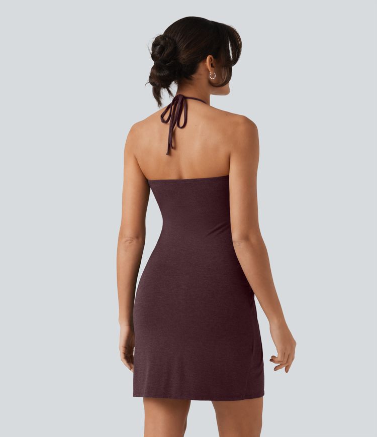 Halter Tie Back Mini Resort Dress with Pockets
