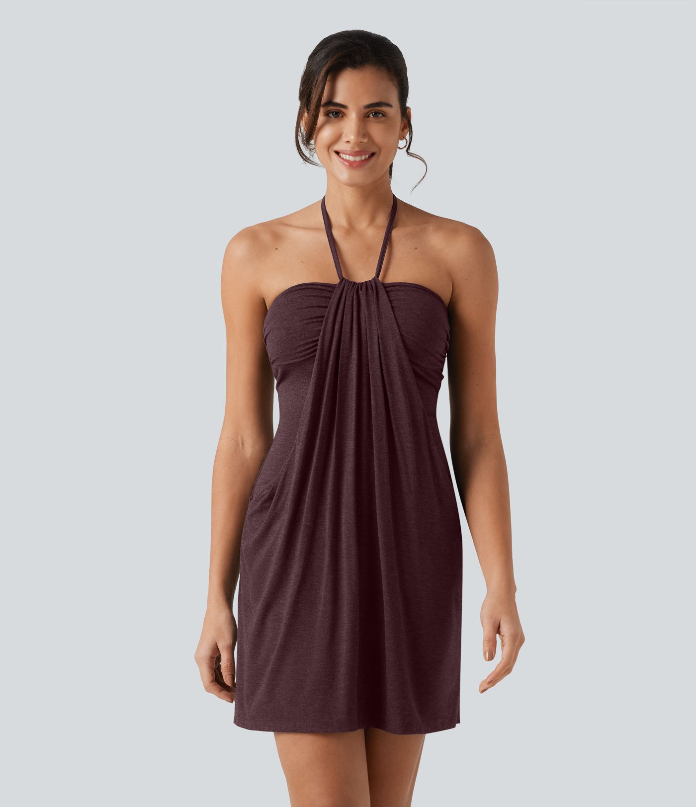 Halter Tie Back Mini Resort Dress with Pockets