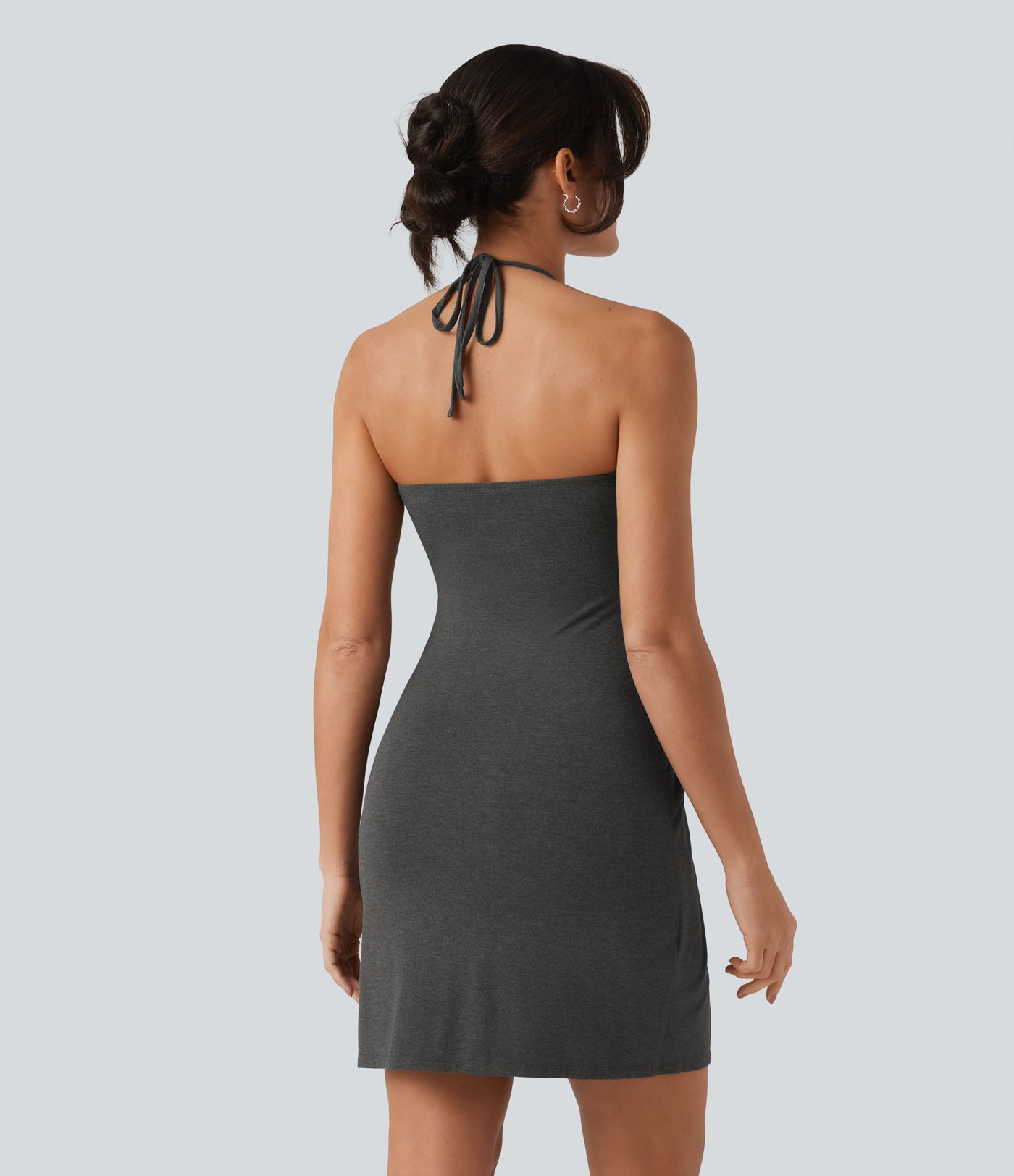 Halter Tie Back Mini Resort Dress with Pockets
