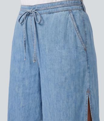Mid Rise Drawstring Baggy Casual Jeans with Pockets