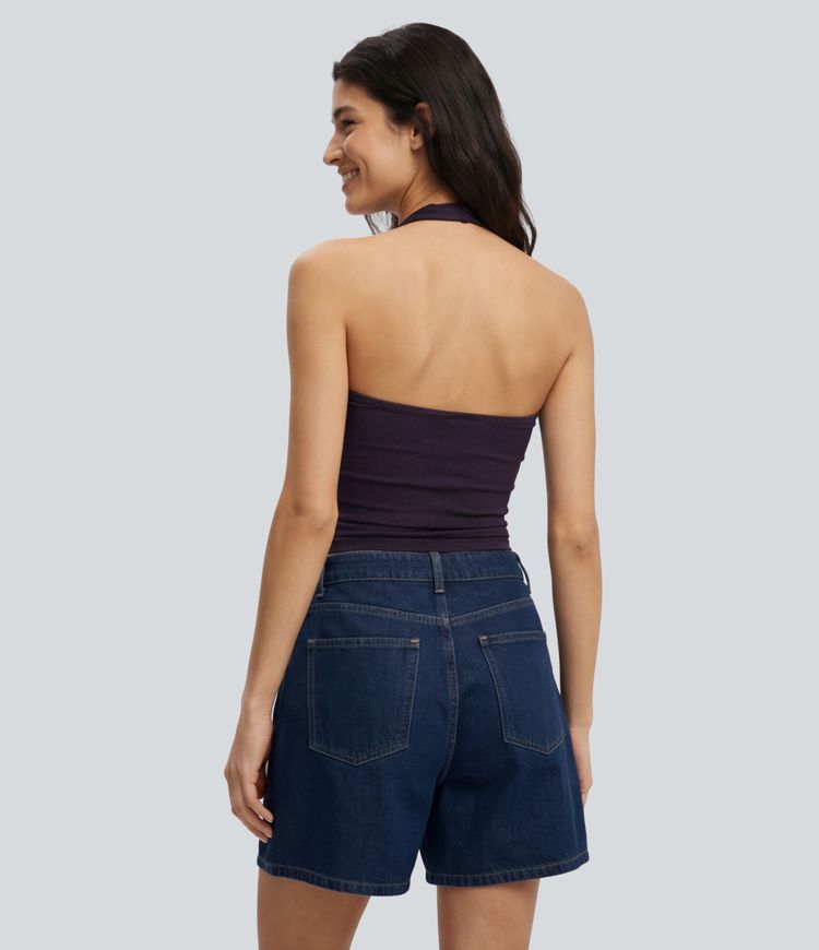 Halara Flex™ Denim Mid Rise Casual Baggy Shorts with Pockets