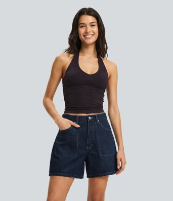 Halara Flex™ Denim Mid Rise Casual Baggy Shorts with Pockets