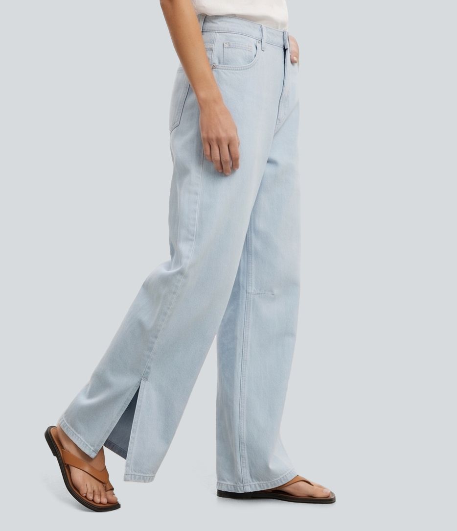 Mid Rise Baggy Casual Jeans with Pockets