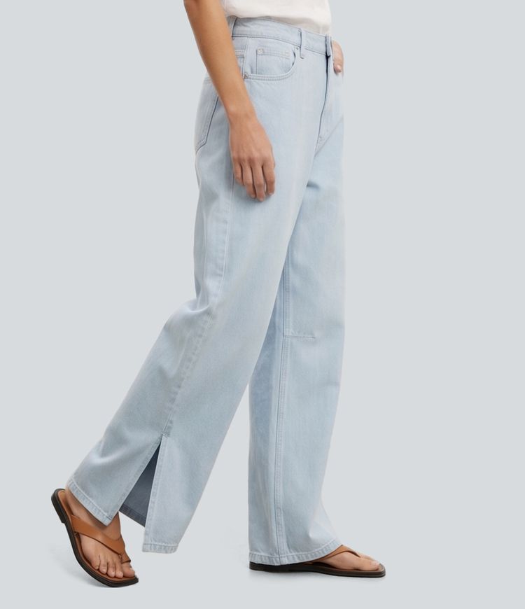 Mid Rise Baggy Casual Jeans with Pockets