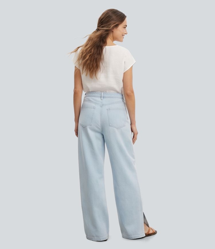 Mid Rise Baggy Casual Jeans with Pockets