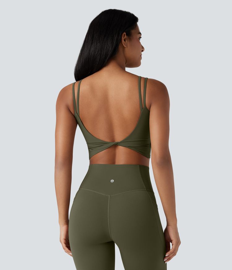 Halara UltraSculpt™ Débardeur court de yoga à bretelles doubles, dos nu torsadé