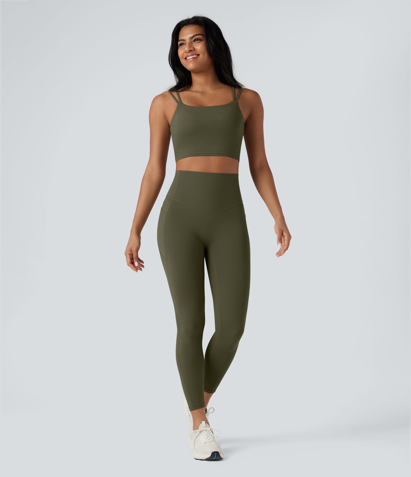 Halara UltraSculpt™ Débardeur court de yoga à bretelles doubles, dos nu torsadé