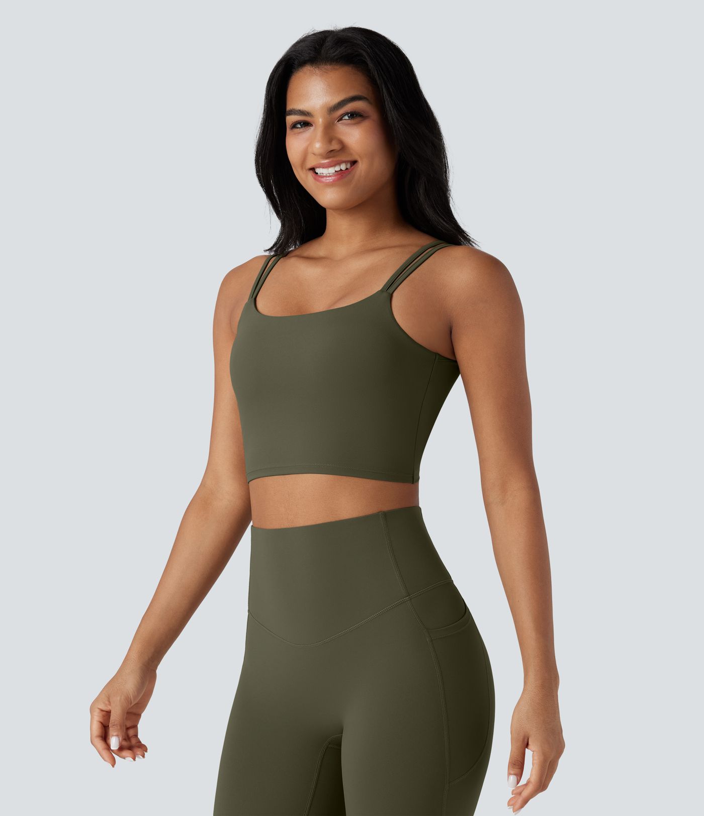 Halara UltraSculpt™ Débardeur court de yoga à bretelles doubles, dos nu torsadé