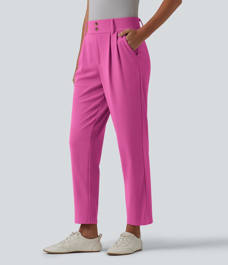 Halara Flex™ Pantalon de travail à taille haute, coupe fuselée et tissu gaufré, avec poches
