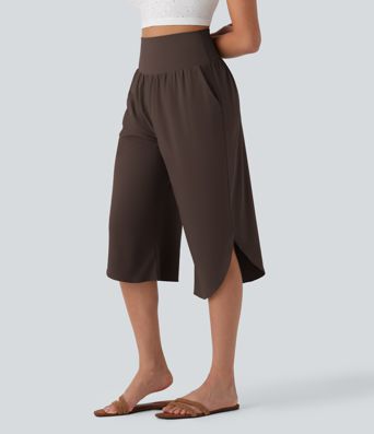 Breezeful™ High Waisted Tummy Control Hem Quick Dry Capri Trousers with Pockets