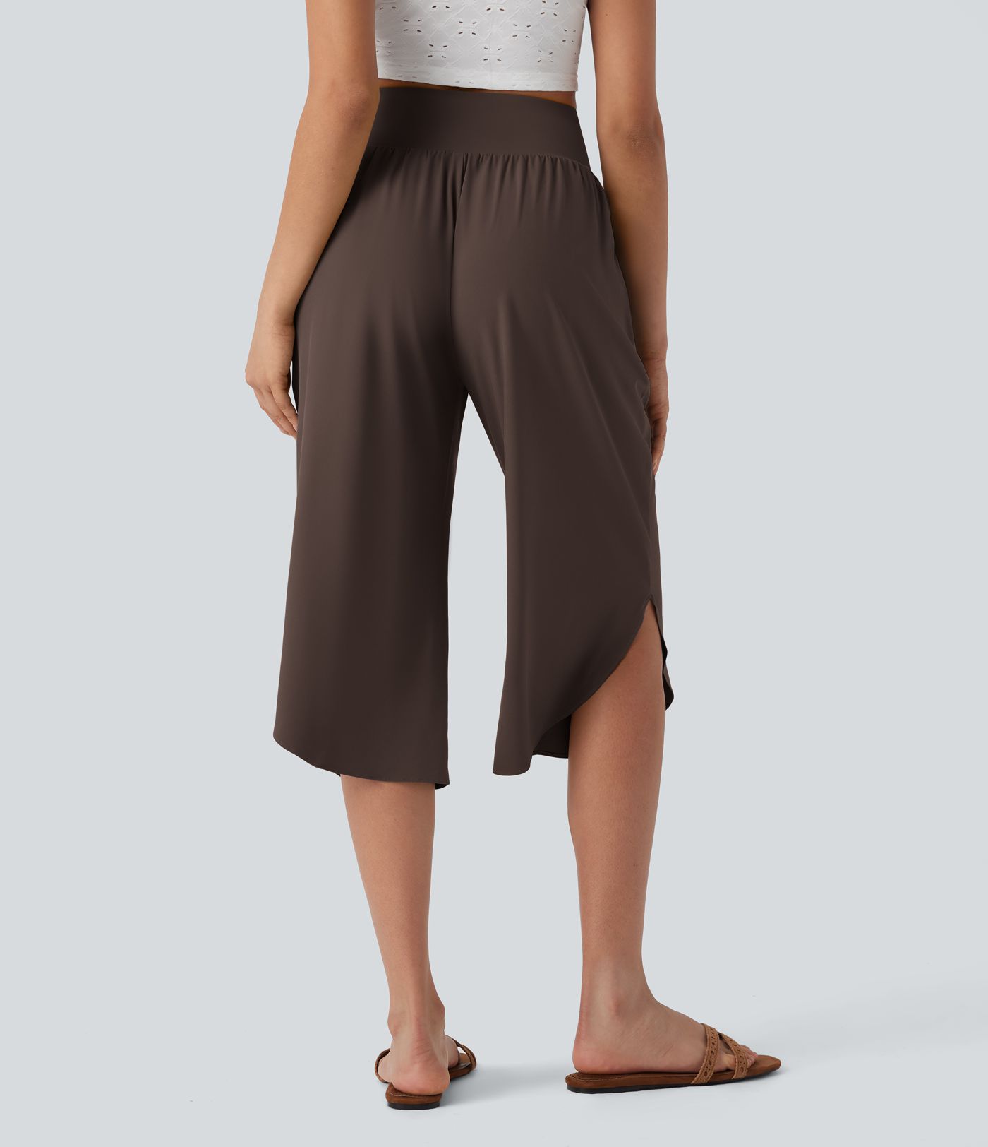Breezeful™ High Waisted Tummy Control Hem Quick Dry Capri Trousers with Pockets