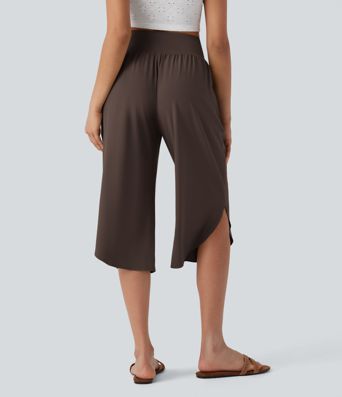 Breezeful™ High Waisted Tummy Control Hem Quick Dry Capri Trousers with Pockets