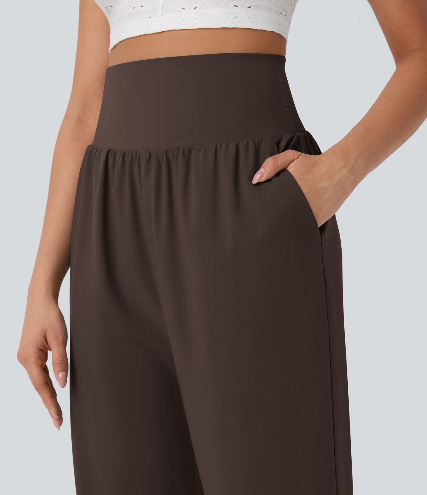 Breezeful™ High Waisted Tummy Control Hem Quick Dry Capri Trousers with Pockets