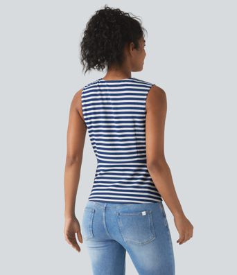 V Neck Stripe Waffle Casual Vest