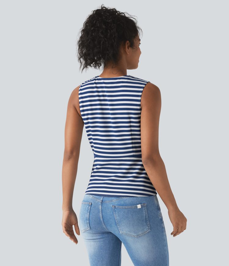 V Neck Stripe Waffle Casual Vest